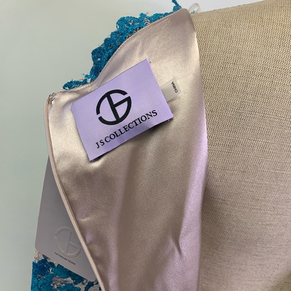 JS COLLECTIONS EMBROIDERED MESH LONG SLEEVE TURQUOISE LACE BRAND NEW W TAG DRESS - Picture 3 of 6